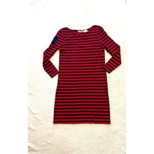 Vineyard Vines Womens Red Velvet Navy Blue Striped Cotton Knit Dress XXS New